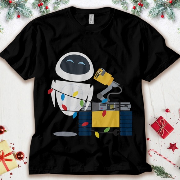 Disney Wall-E Eve Christmas Light Wrap Holiday Gifts Unisex Tee Adult T-shirt - Picture 1 of 2